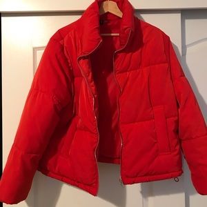HM red puffy jacket
